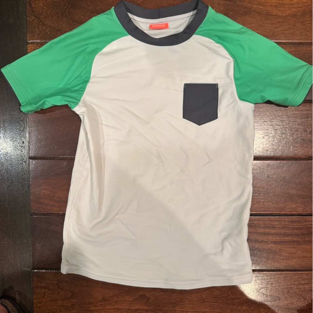 Green and White Kids Swim Rashguard